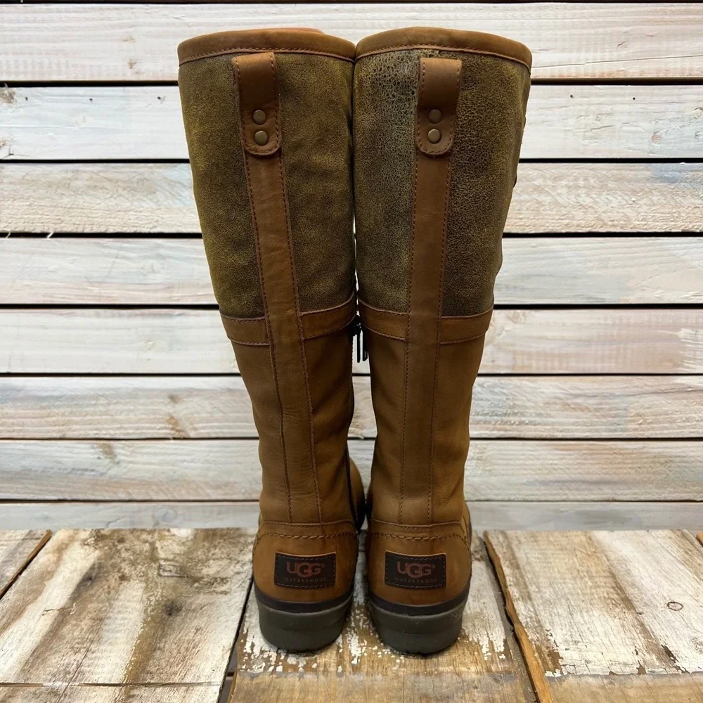 UGG Cailyn 1008438 Waterproof Leather Shearling Tall Boots Brown CabinCore 6